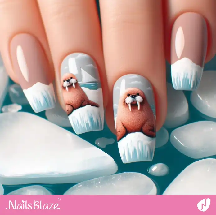 Frozen French Manicure with Walrus | Polar Wonders Nails - NB3161